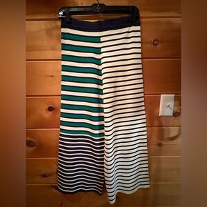 Tory Sport Wide Leg Pants Navy, Green, Cream Stripes. Size Small